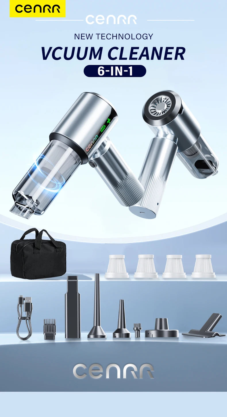 CENRR New Car Vacuum Cleaner Wireless Mini Powerful Portable HandHeld Car Cleaner LED Power Display Gift Lamp Air Gun  7500mAh