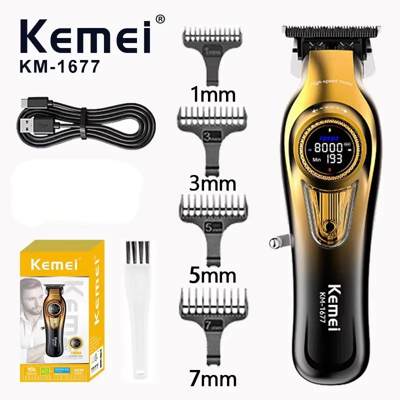 KEMEI Professional Men Women's Gift Barber Shears Electric Barber Shears High Speed Motor LCD Screen USB Charging KM-1677