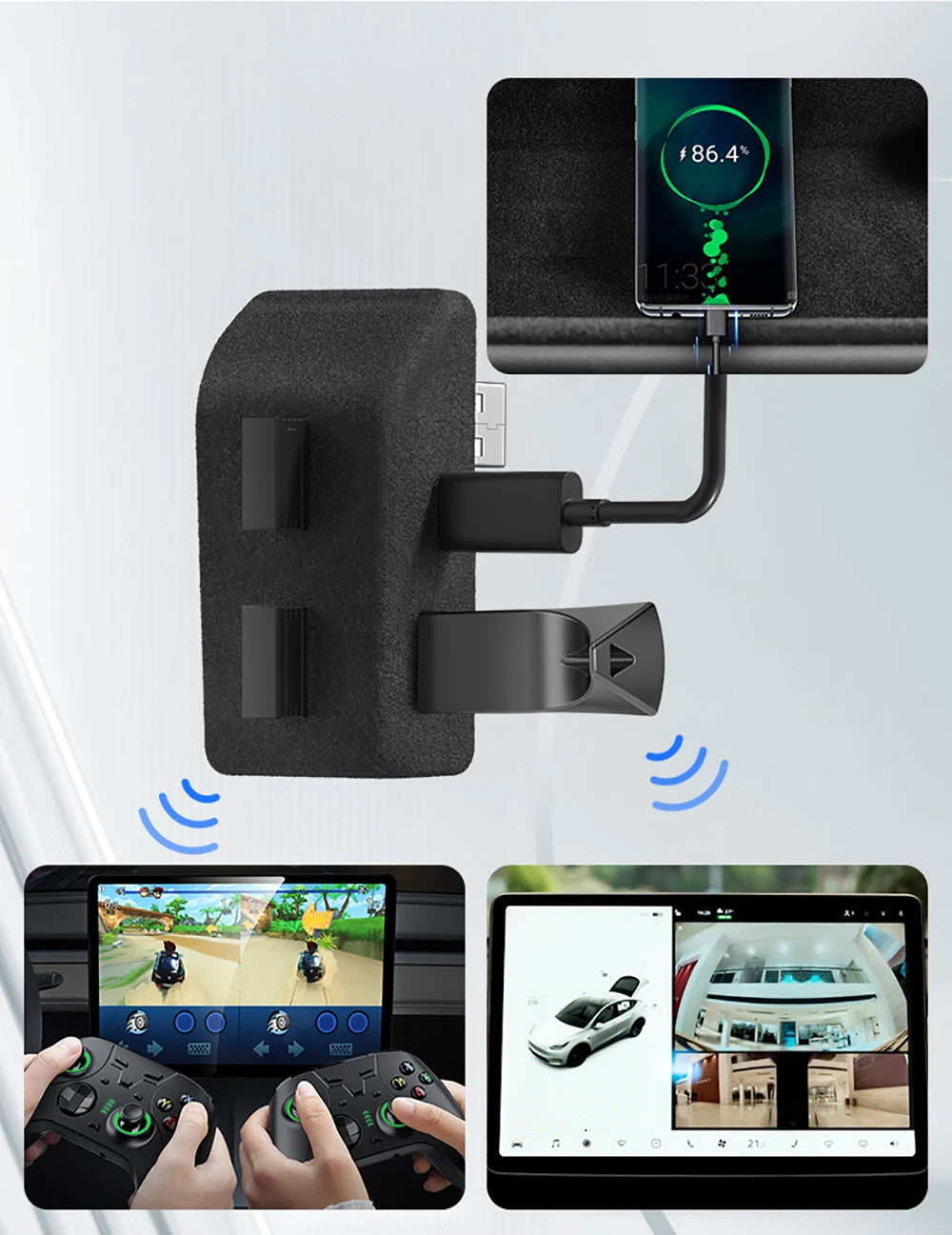 YZ Glove Box Docking Station For Tesla Model 3 Y Juniper Highland Quick Charger 4 USB Shunt Hub Flocking Adapter Powered Splitte