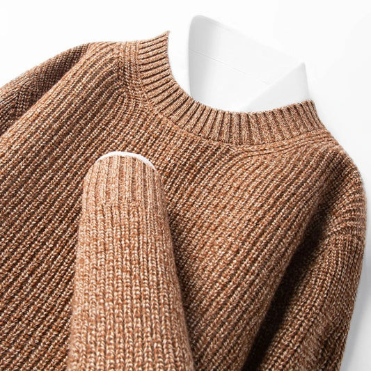 Men’s 7-Needle Wool Sweater, 100% Wool Heavyweight, Autumn Winter Thickened, Brown Coffee 4 Colors