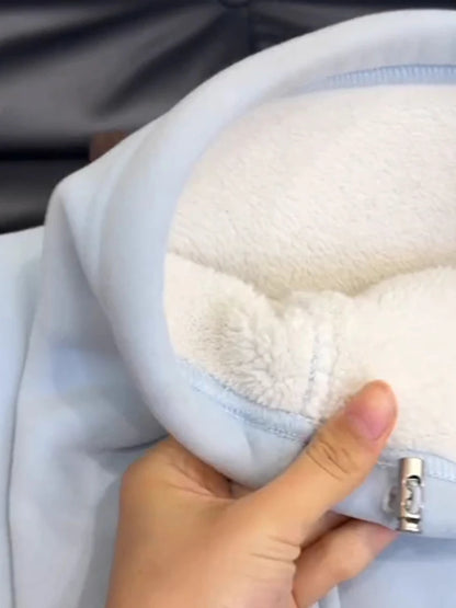 Fleece Lined Thickened Alpaca Wool Sweatpants Women Winter Style Warm Not Puffy Slimming Knife-Shape Pants High Waist Wide Leg