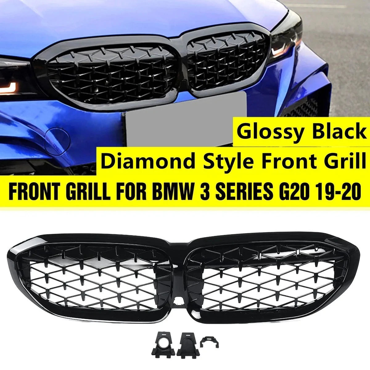Diamond Style Front Kidney Grill Grille Gloss Black For BMW 3 Series G20 G21 2019-2020 Meteor Diamond Grille 51138072085