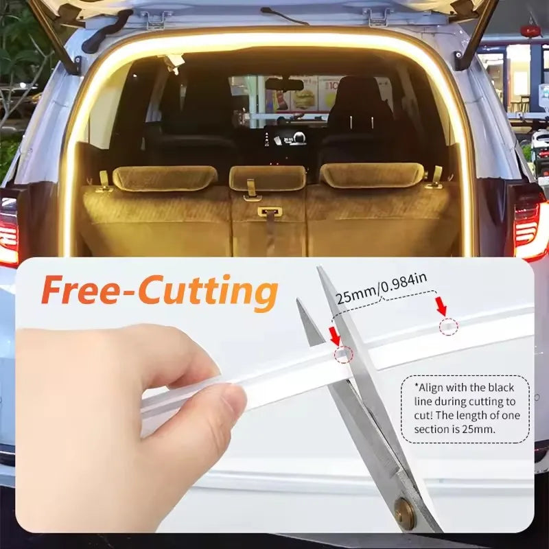 Car Trunk Dynamic Flowing Light Strip 4m/2m Automatic On/Off Scanning Lamp Flexible Waterproof Light Strip Hidden Installation