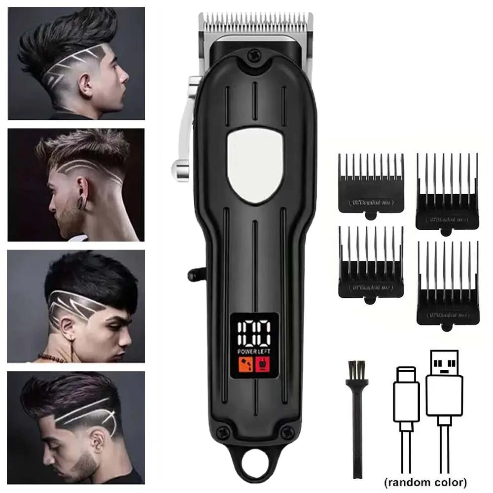 Professional Cordless Hair Clipper Set for Men Rechargeable Electric Hair Trimmer with LED Display Grooming Kit with Accessories