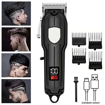 Professional Cordless Hair Clipper Set for Men Rechargeable Electric Hair Trimmer with LED Display Grooming Kit with Accessories