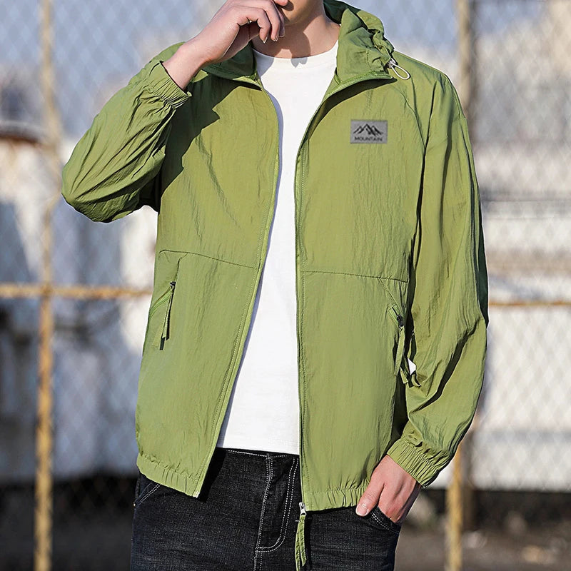 Summer Windbreaker Jacket, Men's Long-Sleeved Hoodie, Outdoor Sports Coat, Hiking and Camping Clothing, Men's Fishing Suit, Men'