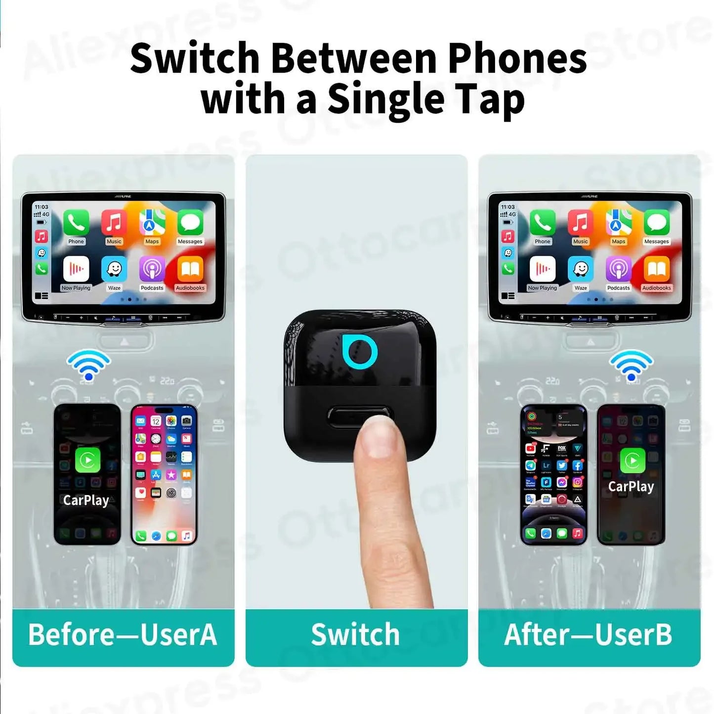 Ottocast Mini Pico Wireless CarPlay Android Auto Adapter Cube Dongle Bluetooth Car Accessories for VW MG Kia Toyota Hyundai Audi