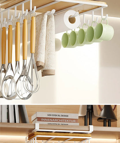 Installation-free Kitchen Cabinet Under Shelf No-Punch Large Capacity Storage Board Pot Cover Holder Towel Tissue Storage Rack