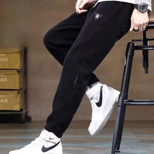 Corduroy Jogger Pants for Men Elastic Cuff Winter Trousers Plus Fleece Lining Stylish Casual Look 2026