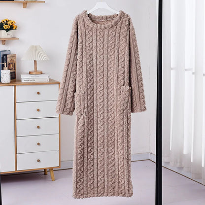 Thick Coral Fleece Robe Women's Sleepwear Long Sleeve Loose Home Clothes Autumn Winter Warm Pyjamas OENY Brand Spring Listing