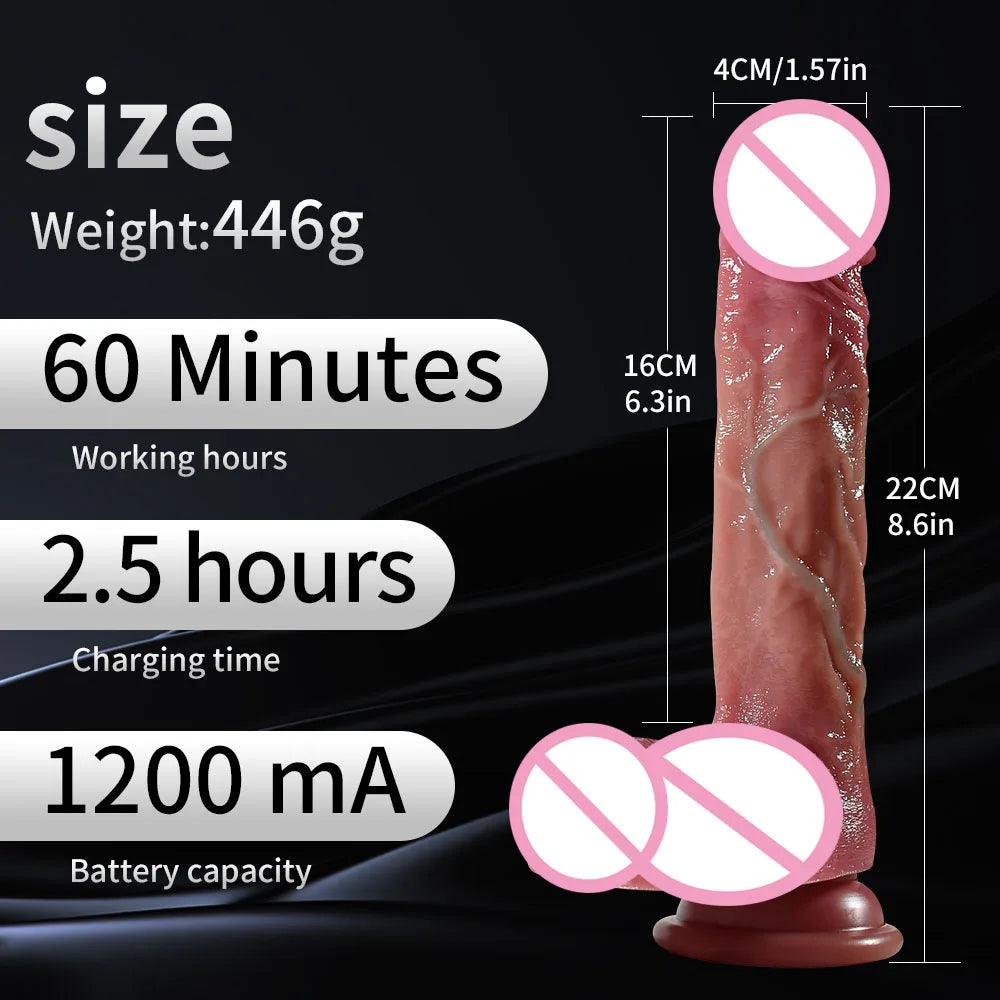 Black large fake dildo electric telescopic swinging fake penis masturbator adult sex toy soft heating vibrator G-point massager