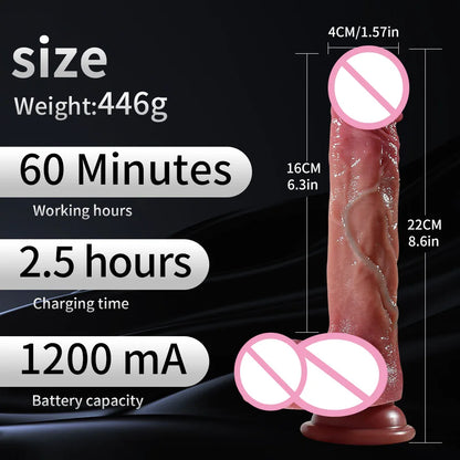 Black large fake dildo electric telescopic swinging fake penis masturbator adult sex toy soft heating vibrator G-point massager