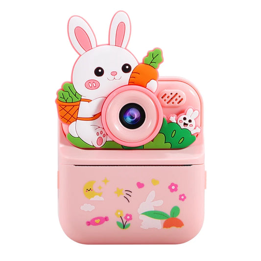 Cartoon Pink Rabbit Children's Printable Camera, High-Definition Photo and Video Recording, Fun Filters, Educational Music Toy, Birthday Gift