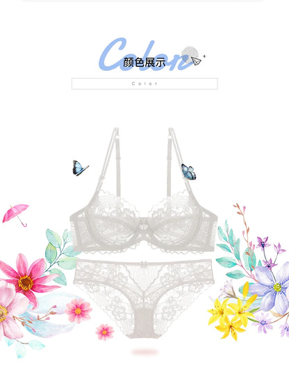 Delicate French Lace Bra Set, Sheer Minimiser Underwire for Lift, Elegant & Breathable Lingerie Large Bust MOYISU Sexy Panty Set