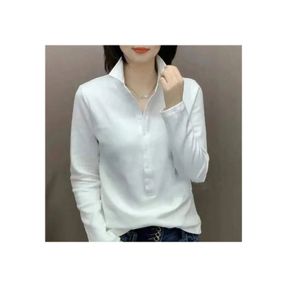 Long Sve  Ne Top Casual Faionable Versatile Slimming T-irt irt Autumn New Sle Korean Version V-Ne Polyester