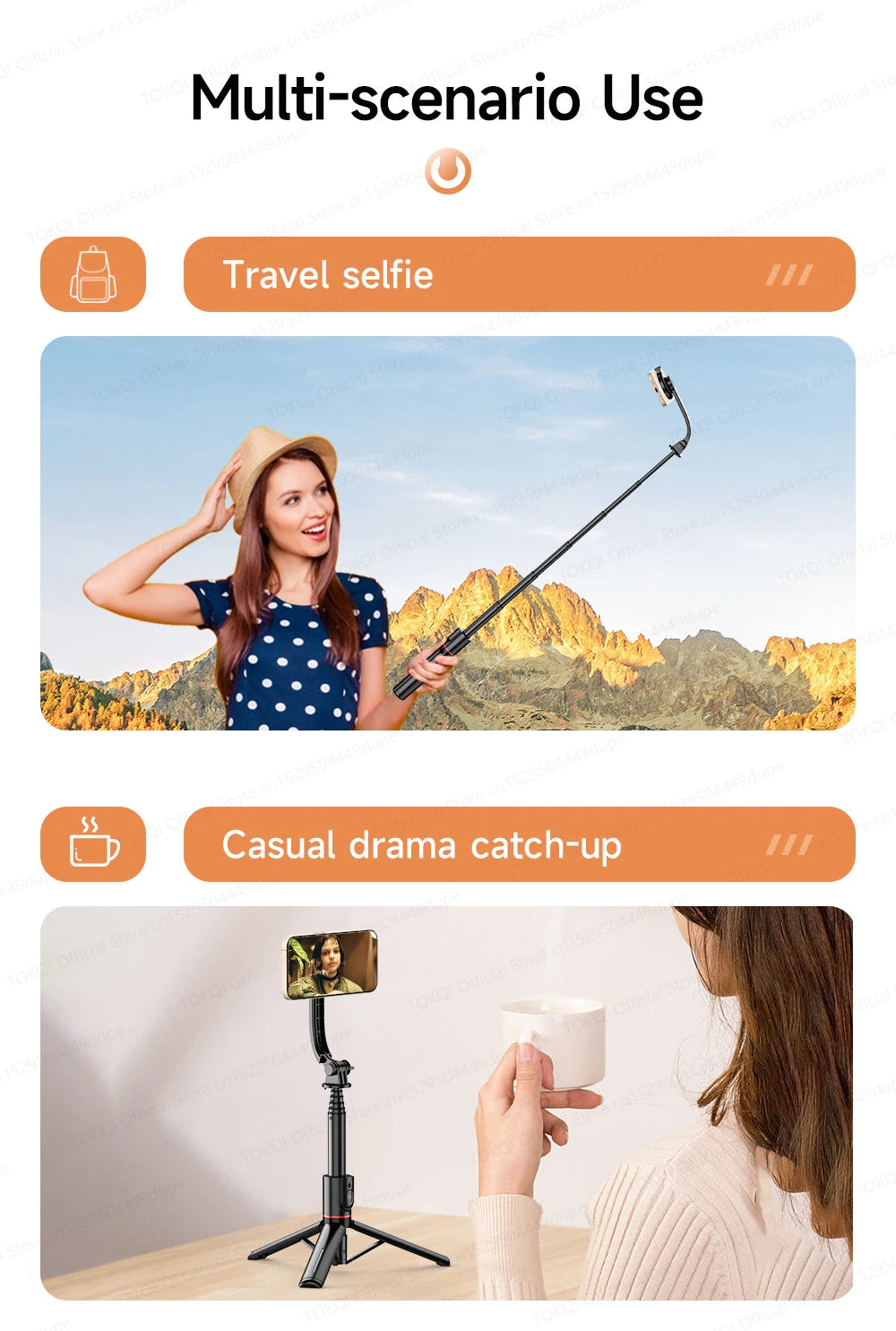 TOKQI Tripod Magnetic Phone Holder Extendable Selfie Stick for Smartphone Shooting Vlog with Wireless Bluetooth Remote Control