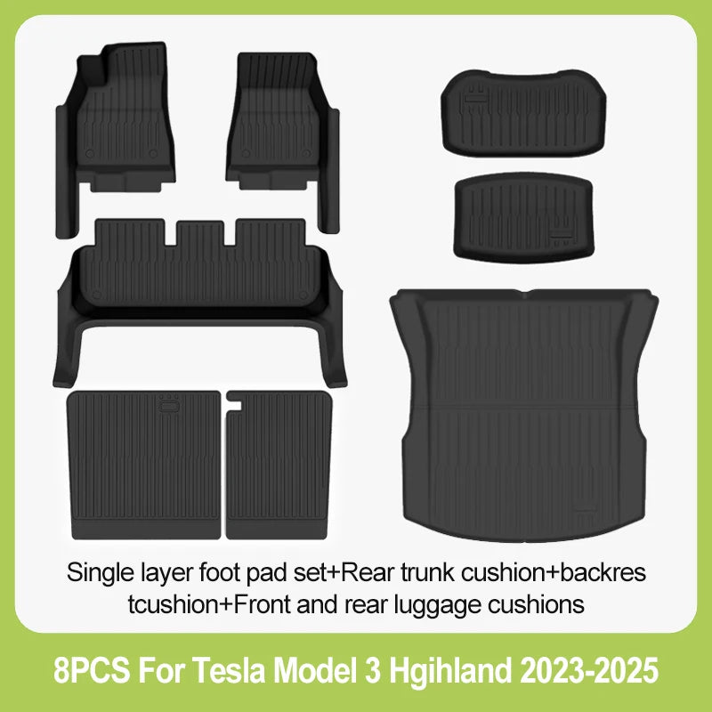 For New Tesla Model 3 Highland Car Floor Mats All-inclusive Threshold Style Foot Pads TPE Cargo Liner Seat Backrest Protective