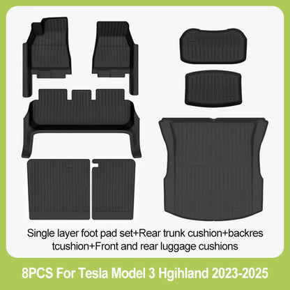 For New Tesla Model 3 Highland Car Floor Mats All-inclusive Threshold Style Foot Pads TPE Cargo Liner Seat Backrest Protective