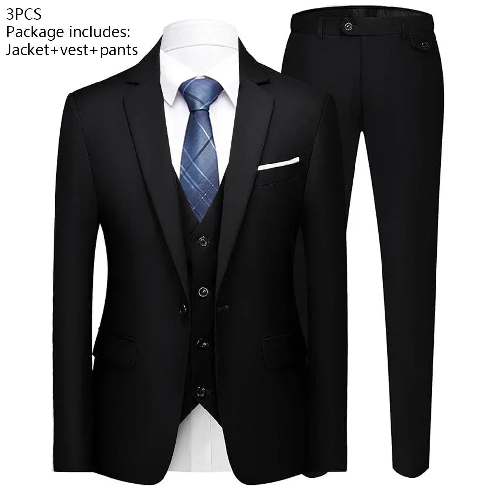 Elegant Men Suit For Wedding 3 Pieces 2 Sets Jackets Vest Pants Blazers Full Fashion Slim Fit Coats 2025 Formal Classic Costume