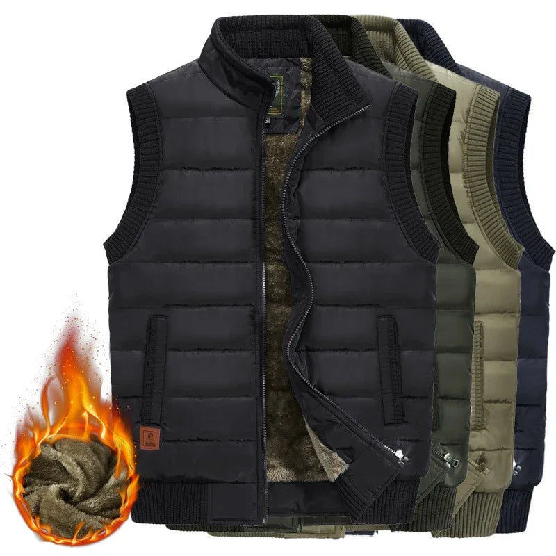 Winter Mens Fleece Jacket Sleeveless Vest Man Waterproof Vest Coats Stand Collar Windbreaker Padded Waistcoats Clothing 8XL