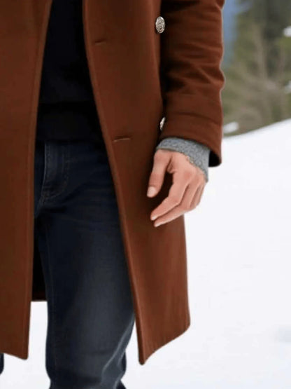 Winter Men's Solid Ocercoat: Double-Breasted Jacket In Woolenen Fabric, Thickened Lining For Ultimate Warmth - New Arrival Coats
