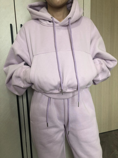 Basic Wear Black Charcoal Hoodies for Women Autumn Winter Loose Fleece Hooded Sweatshirts Streetwear Cropped Pullovers