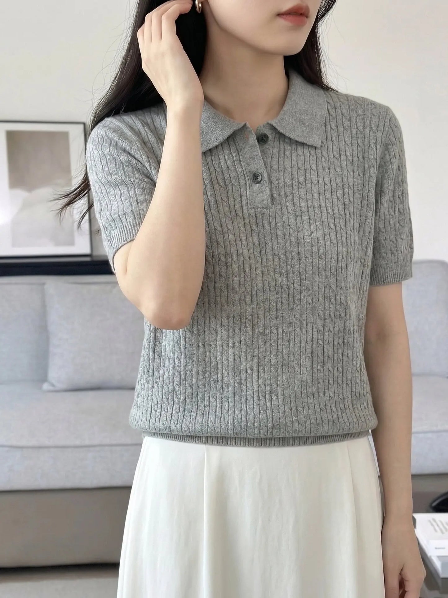 Spring Summer Breathable Pure Cotton Polo Shirt Women's Half Sleeve Loose Knitted Top Casual Versatile Summer Wear A3032122
