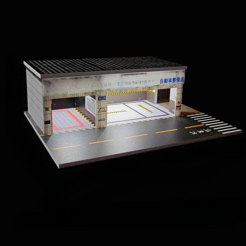 Diorama 1/64 Die-Cast Garage Model LED Lighting Street Parking Lot Scene Model Display City Factory Buildings Model Toy AU