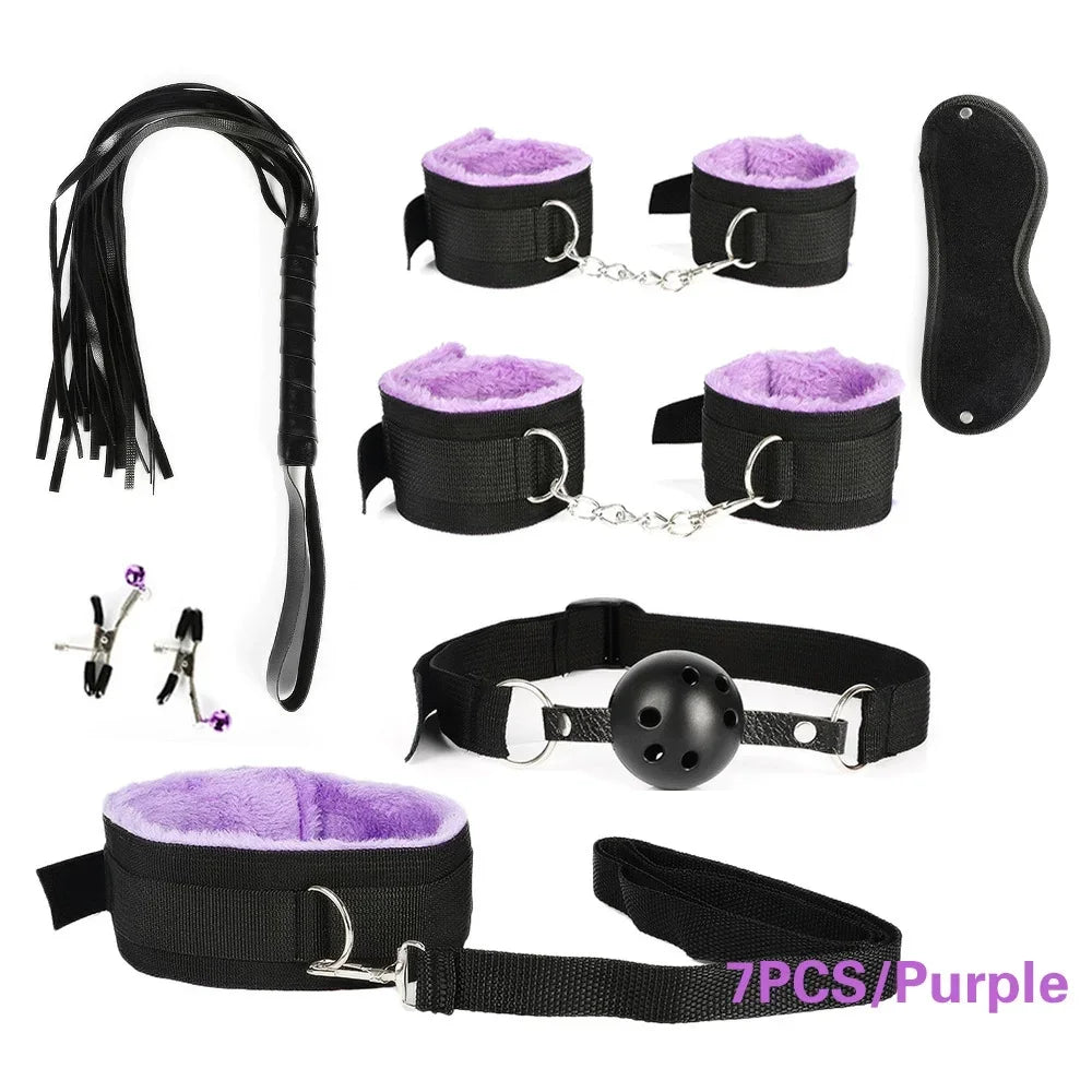 Sex Products Erotic Toys for Adults BDSM Sex Bondage Set Handcuffs Nipple Clamps Gag Whip Rope Sex Toys For Couples