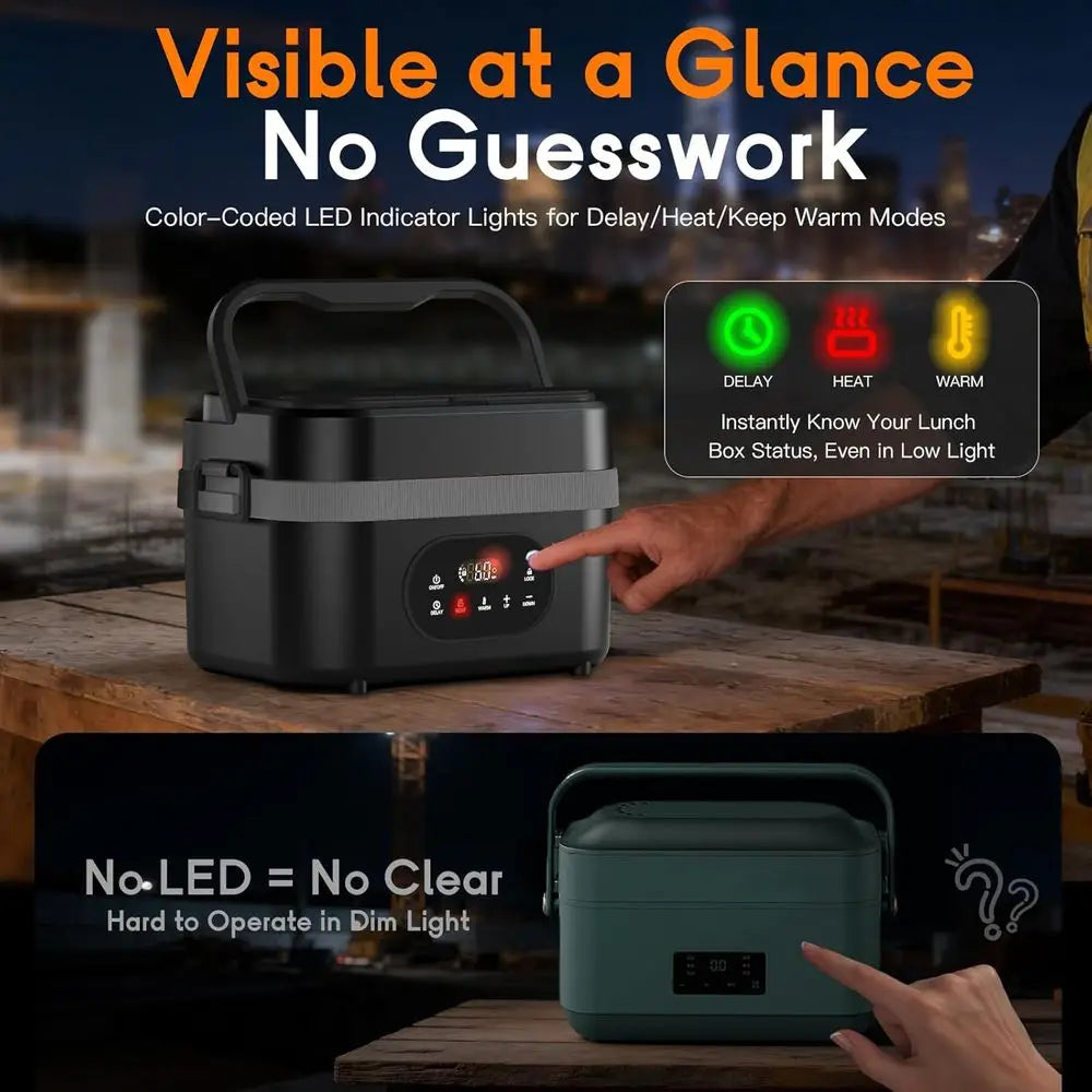 Rechargeable 6.3-Cup Electric Lunch Box with Scheduled Heating & Auto Warm for Adults - Portable Food Warmer for Work, Office &