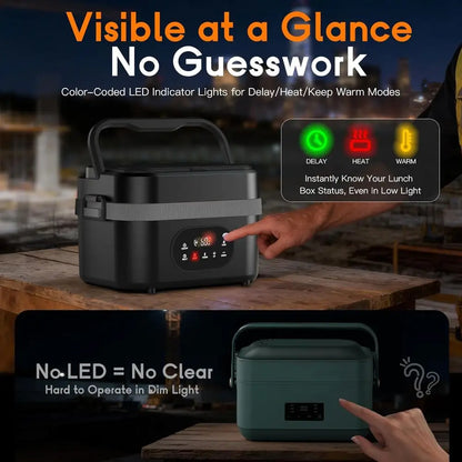 Rechargeable 6.3-Cup Electric Lunch Box with Scheduled Heating & Auto Warm for Adults - Portable Food Warmer for Work, Office &