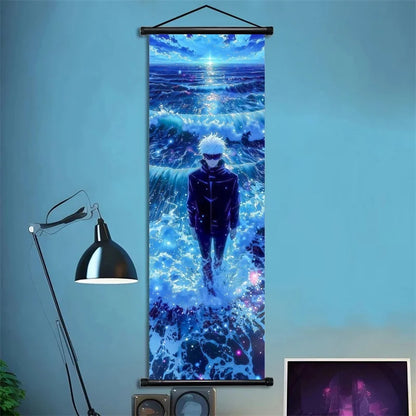 Jujutsu Kaisen Gojo Satoru Anime Art Fabric Wall Poster Hanging Scroll for Bedroom Gaming Room Decor Ideal Gift for Fans