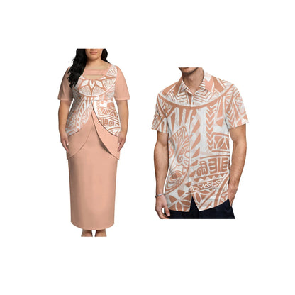 2026 New Arrival Polynesian Tribal Print Maxi Dress for Women Custom Tonga Puletasi Dress Samoan Round Neck Long Dress Two Piece