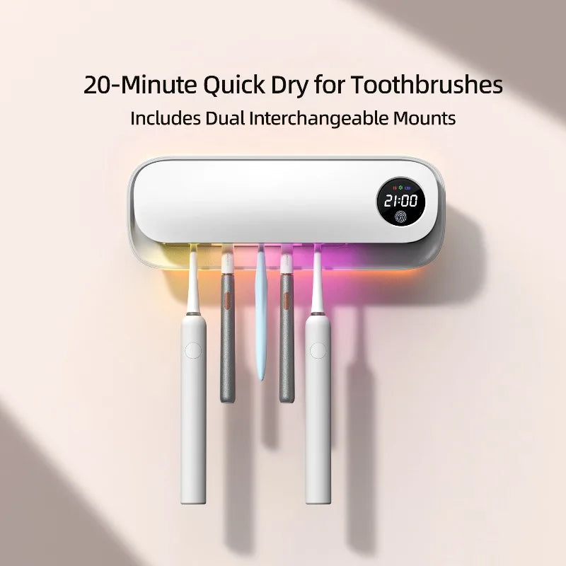 UV Toothbrush Sanitizer with 20-Min Quick Dry Dual Mount Rechargeable Toothbrush Cleaner Holder for Bathroom Family Use