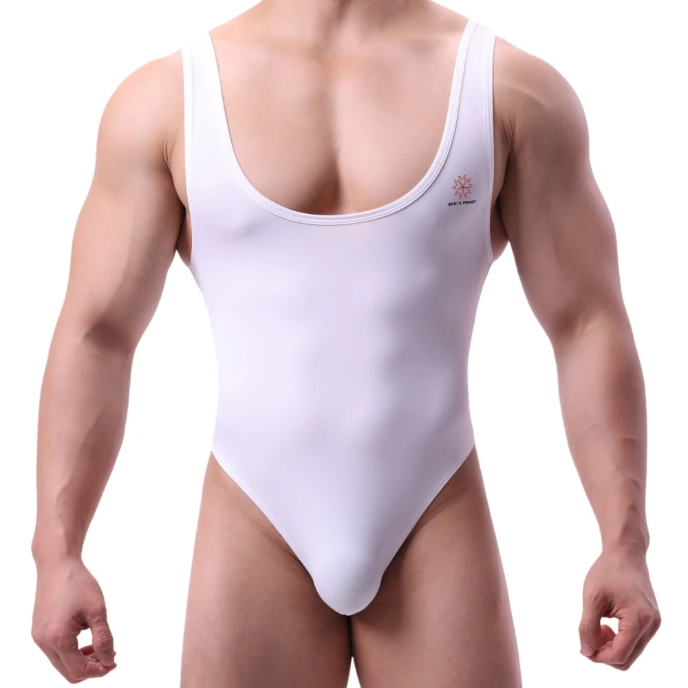 BRAVE PERSON Men's Stretchy Bodysuits One-piece Shapers Slim Fit Singlet Leotard for Body Building Fitness Underwear