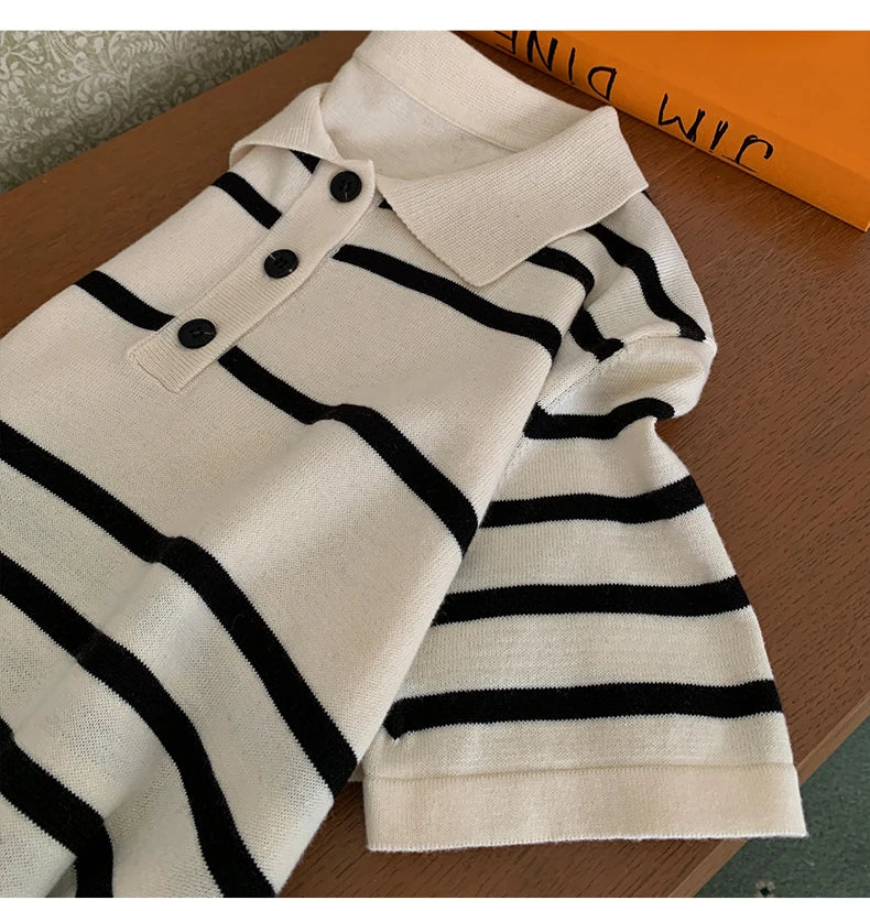 new Korean striped dress for women's summer, pure cotton straight tube mid length skirt