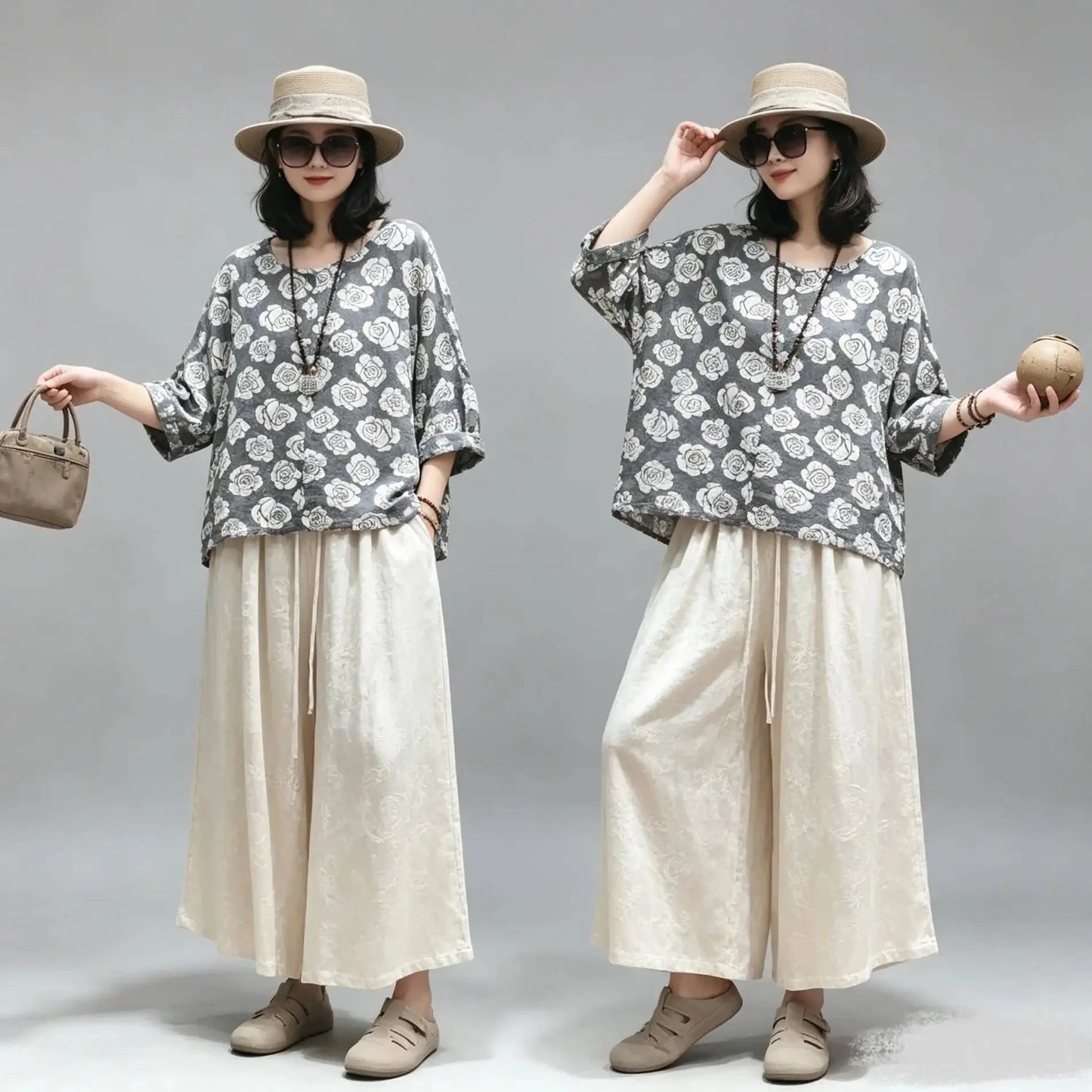 Floral Loose Top Women Summer Casual Short Sleeve T-shirt LX5849