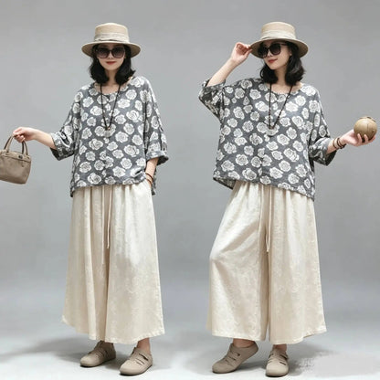 Floral Loose Top Women Summer Casual Short Sleeve T-shirt LX5849