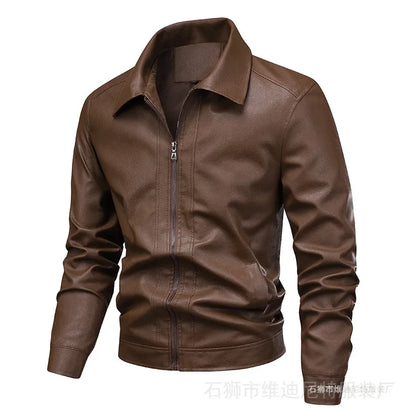 New Leather Jacket Men's Spring Men's Slim Lapel Jacket Men's Top Windproof Casual Jacket Men Motorcycle Jacket Men Clothing