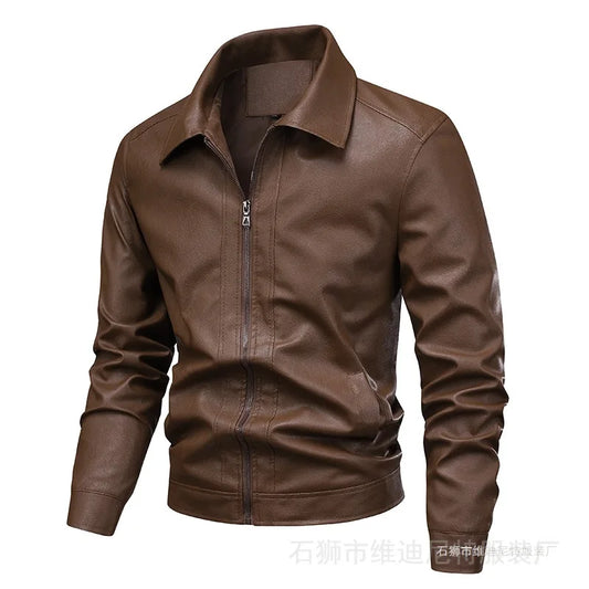 New Leather Jacket Men's Spring Men's Slim Lapel Jacket Men's Top Windproof Casual Jacket Men Motorcycle Jacket Men Clothing