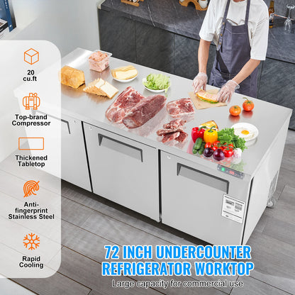 SucceBuy 72" Commercial Refrigerator Sandwich & Salad Prep Table 20Cu.Ft Food Prep Frost Free Refrigerator for Restaurant Bar