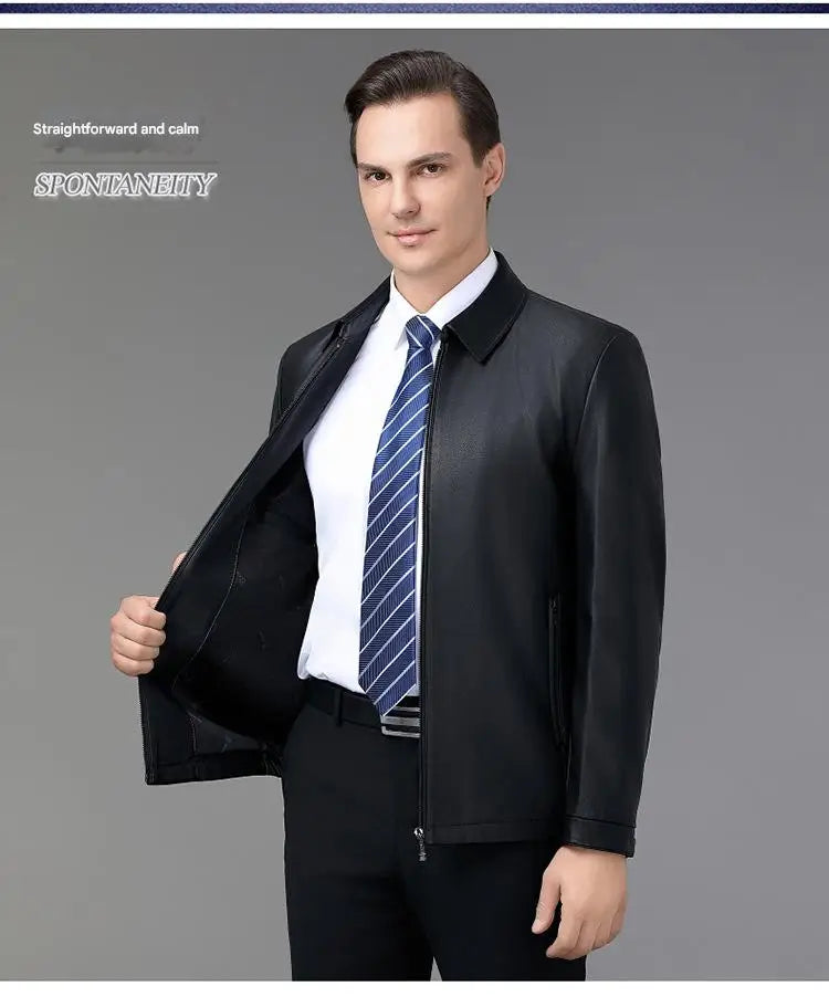 Haining genuine leather jacket men's lapel leather jacket autumn and winter sheepskin top men's casual wear plus velvet