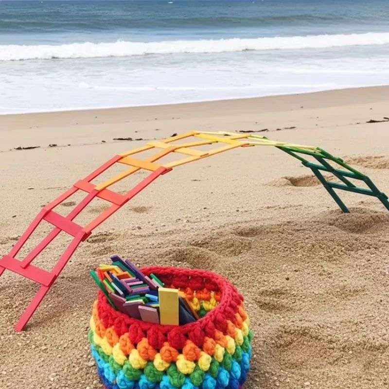 100 PCS Rainbow Wooden Stacking Blocks Montessori Thin Planks Building Toy Educational Sensory Play Toys for Toddlers Kids