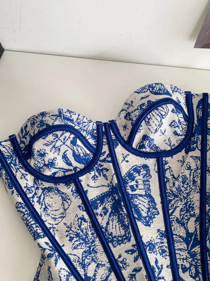 Faionable Retro Court Sle Women's Top Summer Tie Waist Fibone Strapl Vest Svel Embroidered Bustier Outerwear