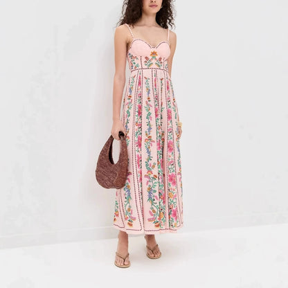 Ele High Waist Printed Holiday Dr Strapl Summer Casual Polyester Maxi Skirt Sle Women's Single Piece Faion