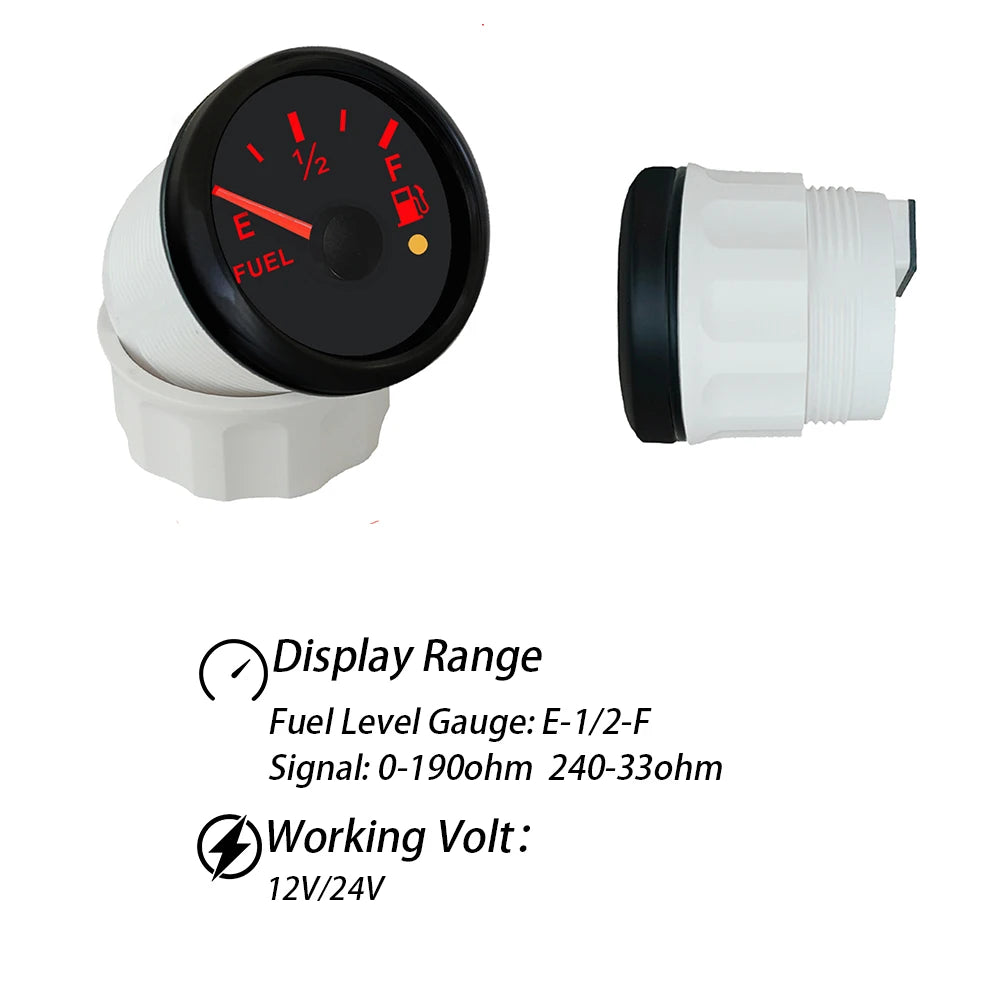 ELING 52mm Fuel Level Meter Indicator Gauge 0-190ohm 240-33ohm Signal with Alarm with Backlight 12V 24Volts Waterproof for Car