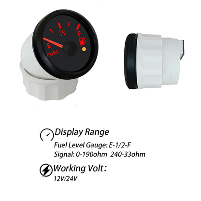 ELING 52mm Fuel Level Meter Indicator Gauge 0-190ohm 240-33ohm Signal with Alarm with Backlight 12V 24Volts Waterproof for Car