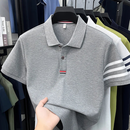 High End Luxury Men's Pure Cotton Short Sleeved Summer New Item 2026 Business Casual Daily Lapel T-shirt Striped Polo Shirt