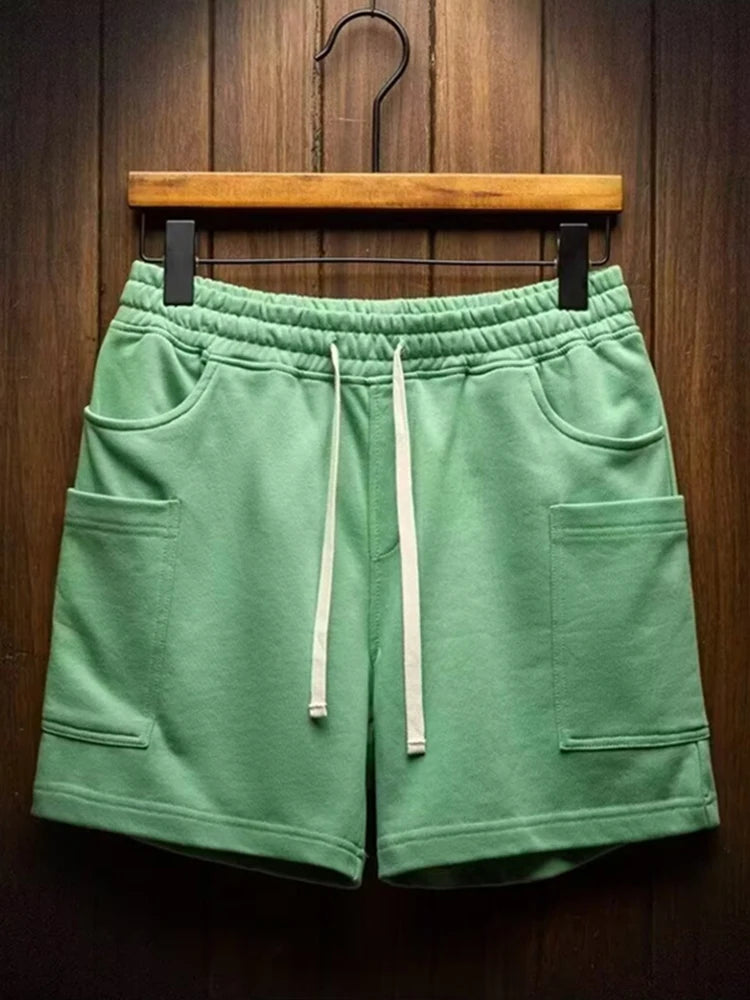 Summer Drawstring Multi-pocket Gym Baggy Shorts Men's Breathable Sports Fitness Y2K Bermudas High Street Casual Short Pants