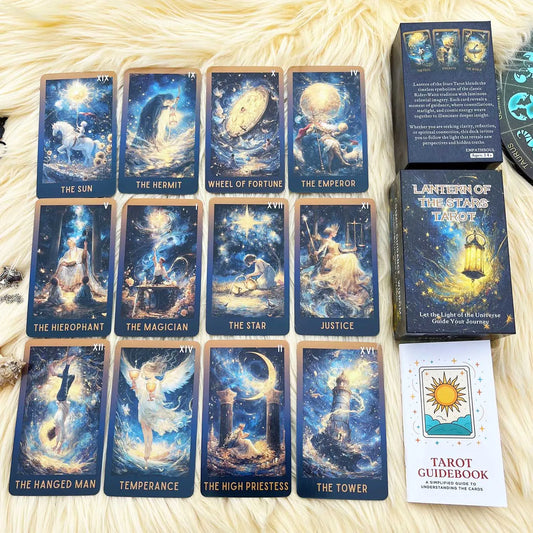 78 Card Deck, 13x8 Cm, Lantern of the Stars Tarot Cards, Traditional Symbolism with Bright Celestial Imagery, Card Game